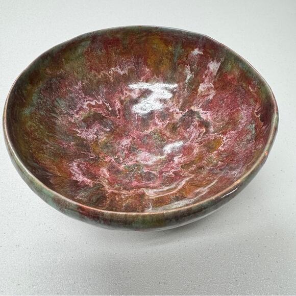 Handmade Pottery Bowl Decorative Purple Teal Swirl - Picture 4 of 9